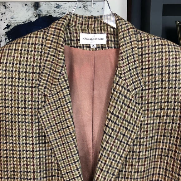 Vintage Check Plaid Blazer Oversized Casual Corner - Picture 3 of 10